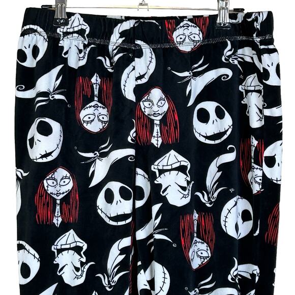 Disney Velour PJ Bottoms Medium Nightmare Before Christmas Black Red White Pants - Picture 2 of 9